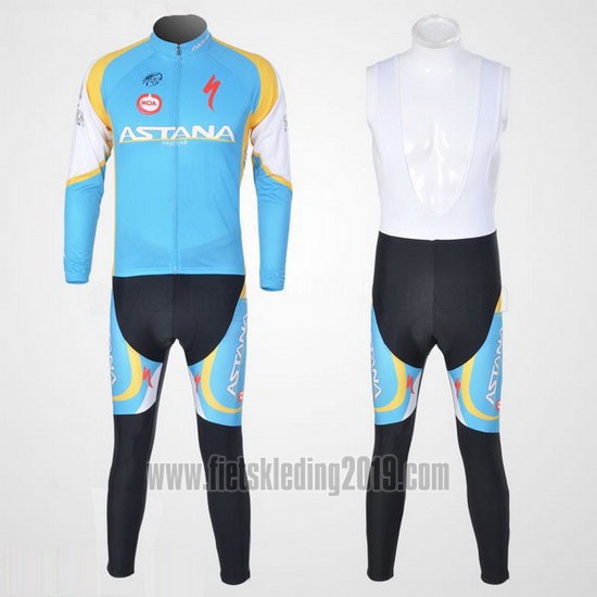 2012 Fietskleding Astana Lichtblauw en Zwart Lange Mouwen en Koersbroek